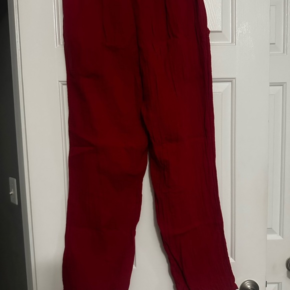 Quince Women’s 100% Organic Cotton Gauze Straight Leg Pants in Wild Cherry - Picture 10 of 14